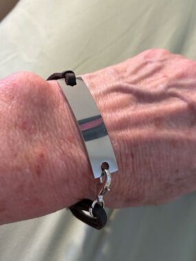 Plunder Silver-tone Faux Leather Strap I.D. Bracelet